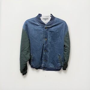 Vintage 90s Yukon Trail Insulated Denim Bomber Jacket Men's XL Blue Green